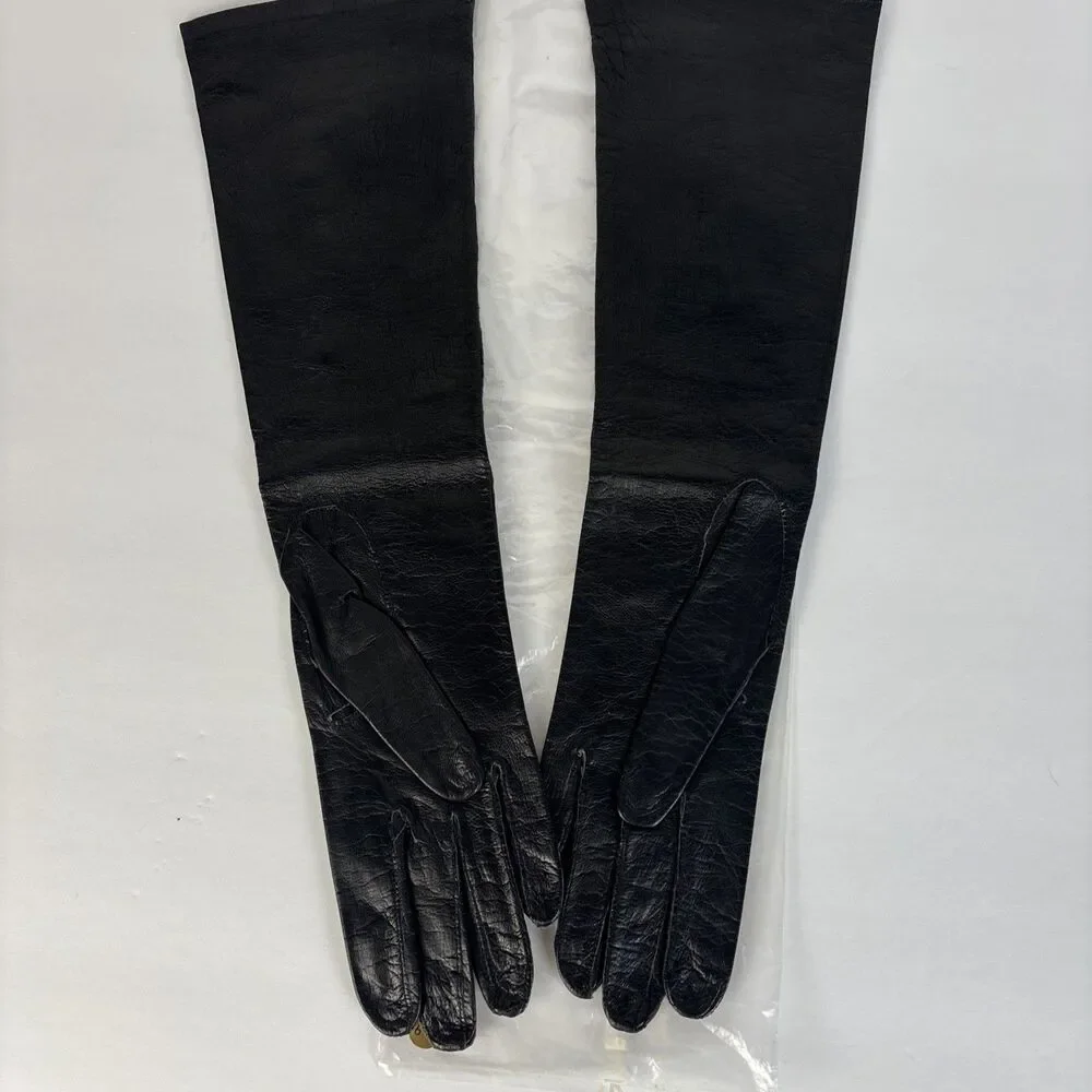 VTG Stix Baer Fuller Black Embroidered Gloves Leather Size 7 Real Kid Elbow